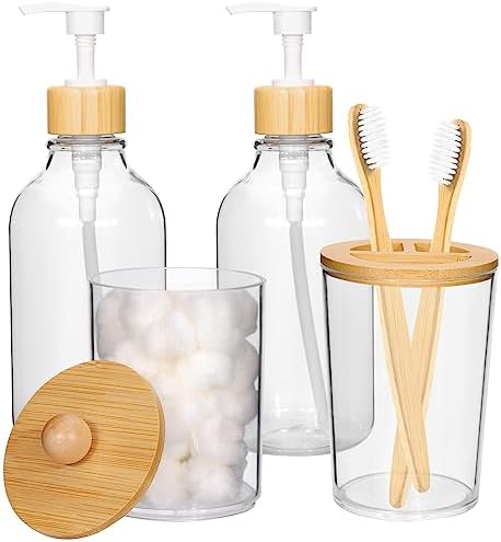 OTOSTAR Bamboo Bathroom Accessory Set 4 Pcs
