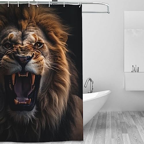 Lion Pattern Shower Curtain Set 72x72in with 12 Hooks