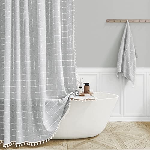 BTTN Boho Farmhouse Shower Curtain Set Gray 72x78 Inches