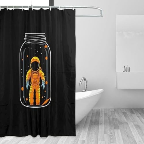 Yellow Astronaut Shower Curtain Set with 12 Hooks 72x72in