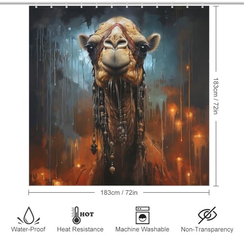 Boho Blue Paint Animal Shower Curtain Set with 12 Hooks