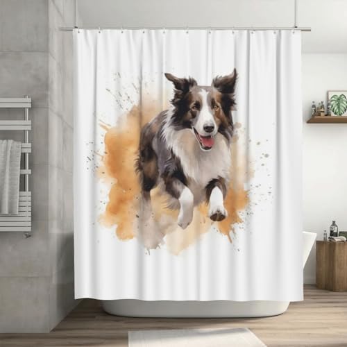 Black White Dog Shower Curtain Set with 12 Hooks 72x72in 1