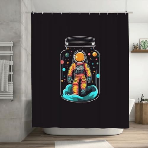 TIYAANDSY Yellow Astronaut Decor Shower Curtain Set