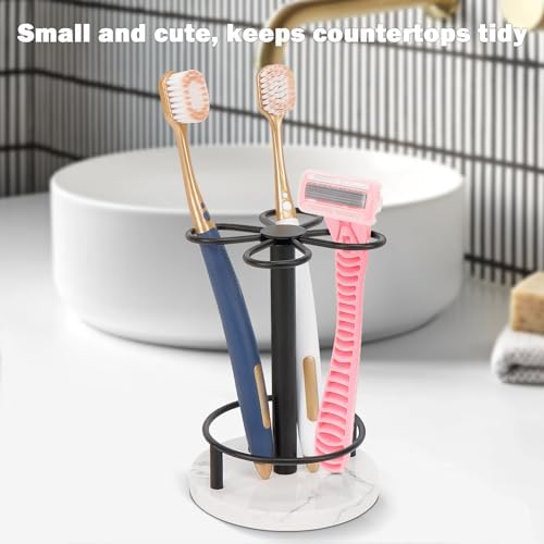 HarJue Matte Black Toothbrush Holder with Marble Base 1