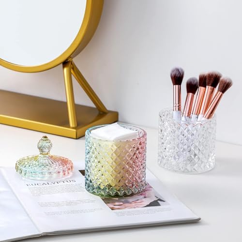 Rejomiik Q-Tip Holder Glass Jar with Lid 2 Pack Rainbow