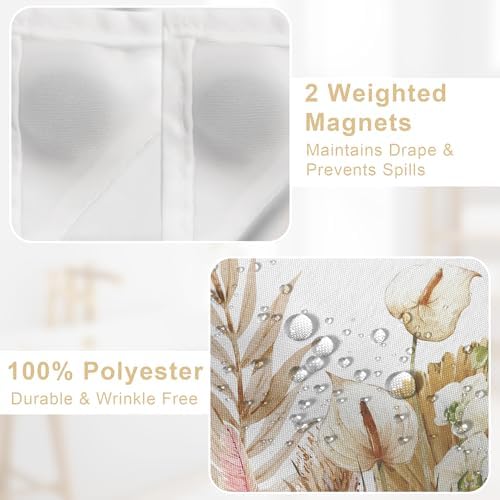 No Hook Flower Shower Curtain with Snap Liner 71x74 Inches