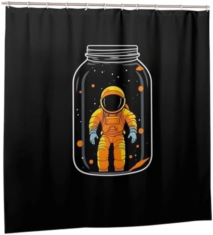 Yellow Astronaut Shower Curtain Set with 12 Hooks 72x72in