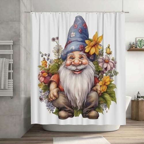 Cute Gnome Shower Curtain Set with 12 Hooks 72x72in