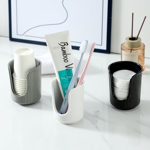 Dobbyby Ceramic Cup Dispenser with Vertical Stripes - Black