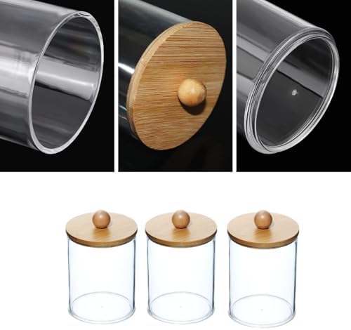 DIYOHFE 3PC Acrylic Q-Tip Dispenser with Wood Lid
