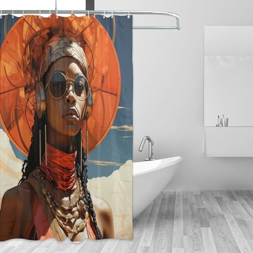TIYAANDSY Black Boho Shower Curtain Set with 12 Hooks