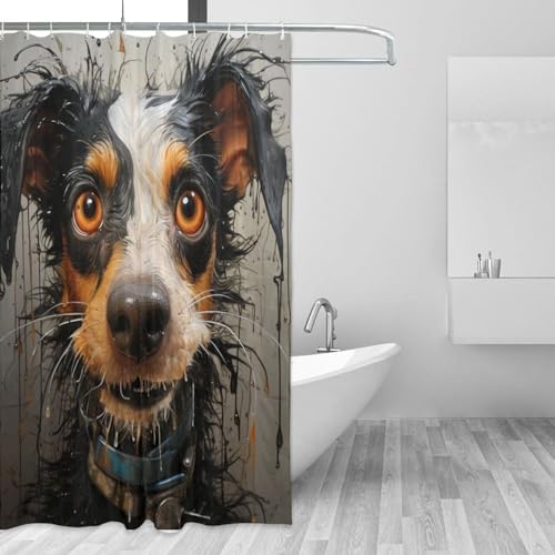 Smile Dog Waterproof Shower Curtain Set with 12 Hooks 72x72in