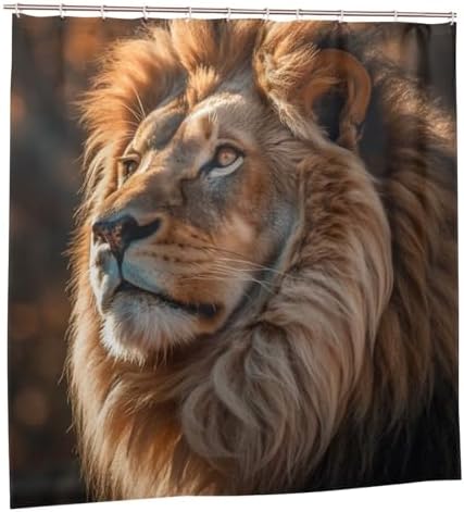 Brown Lion Shower Curtain Set with 12 Hooks 72x72in 1