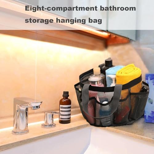 Hperu Mesh Portable Shower Bag with 8 Pockets Black