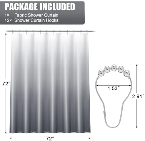 OLANLY Luxury Grey White Ombre Shower Curtain Set with 12 Hooks 1