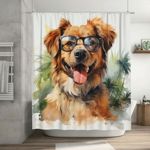 Brown Dog Shower Curtain Set with 12 Hooks 72x72in