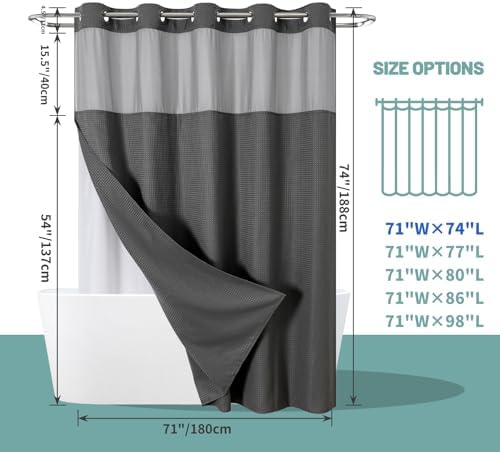 Charcoal Grey Waffle Weave Shower Curtain with Snap Liner Replacement