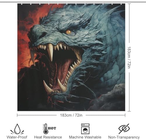Roaring Dragon Waterproof Shower Curtain Set 72x72in with 12 Hooks