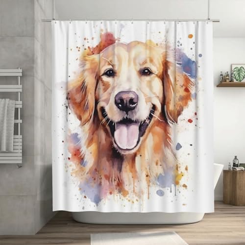 Golden Retriever Shower Curtain Set 72x72in with 12 Hooks