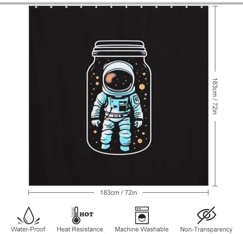 White Astronaut Pattern Shower Curtain Set with 12 Hooks 72x72in