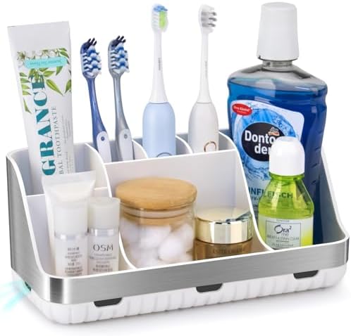 GFWARE Silver Toothbrush Holder Organizer 7 Slots