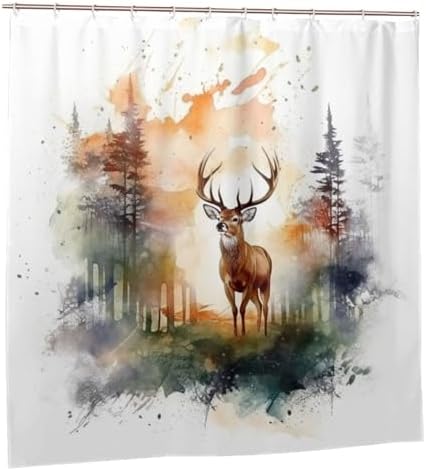 Brown Deer Shower Curtain Set with 12 Hooks 72x72in