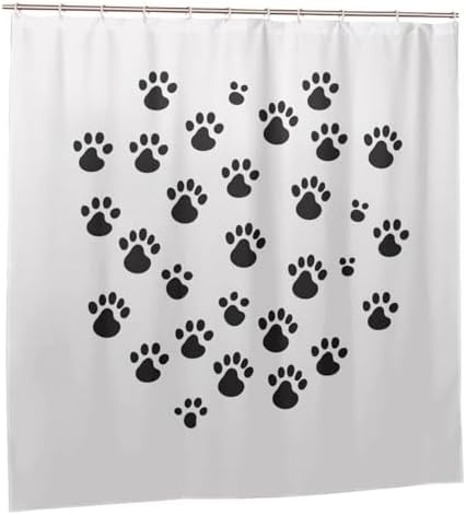 TIYAANDSY Black Paw Prints Waterproof Shower Curtain Set