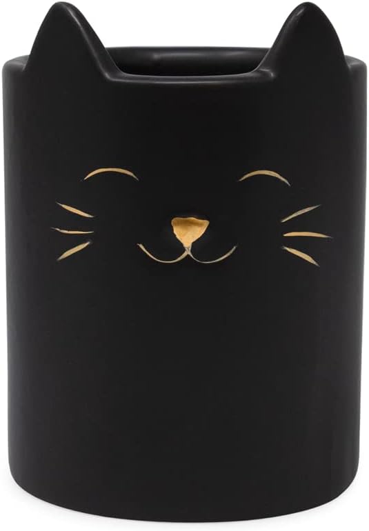 Isaac Jacobs Black Ceramic Cat Cup Holder Organizer