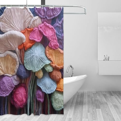 Red Blue Mushroom Shower Curtain Set with 12 Hooks 72x72in