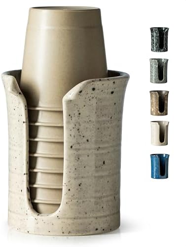 YHOJOY Speckled White Ceramic Cup Dispenser 3 Oz