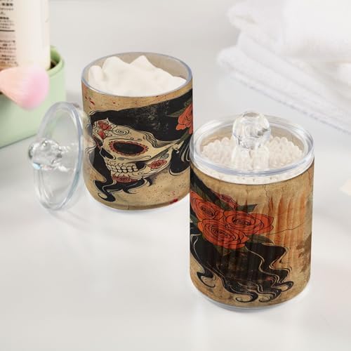 YETTASBIN Clear Apothecary Jars 2 Pack - 14 oz Cotton Swab Holder
