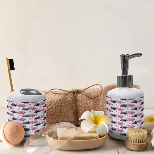 Ambesonne Owl Soap Dispenser Toothbrush Holder Set 1