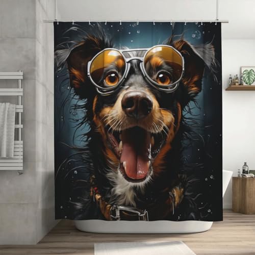 Cute Hippie Boho Dog Shower Curtain Set with 12 Hooks 72x72in
