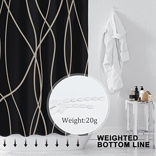 Punkray Wavy Line Polyester Shower Curtain with Hooks 72x72