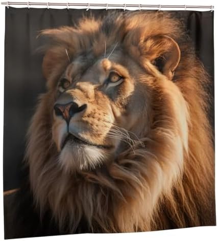 Brown Lion Waterproof Shower Curtain Set with 12 Hooks 72x72in