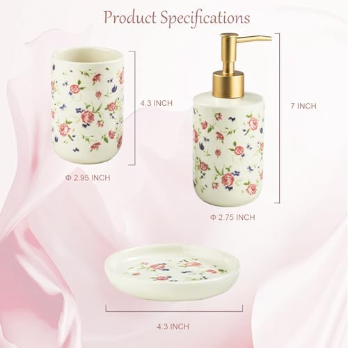 WREWING Rose White Ceramic Bathroom Accessory Set 3PCS