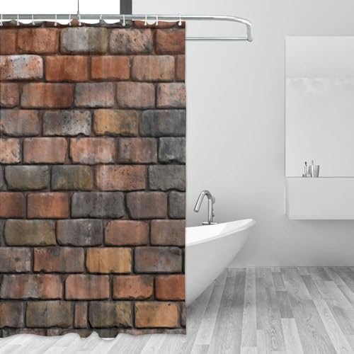Red Brick Pattern Shower Curtain Set with 12 Hooks 72x72in