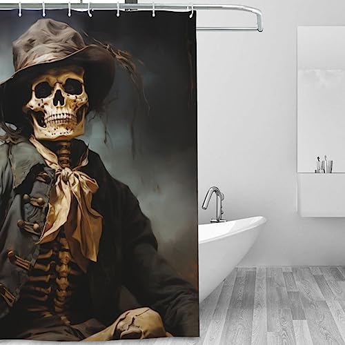 Black Skull Boho Shower Curtain Set with 12 Hooks 72x72in
