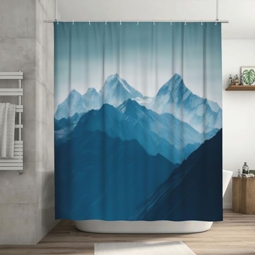 Snowy Mountain Shower Curtain Set with 12 Hooks 72x72in 1