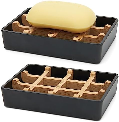 Bamboo Soap Dish with Drainage and Non-Slip Base