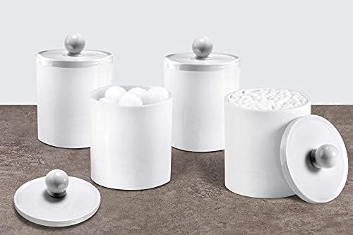 SheeChung White Acrylic Q-Tip Holder Canister Jars 4 Pack of 15 oz
