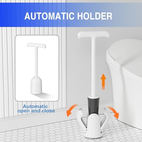 Cinola Dual Handle Toilet Plunger with Wall Mount Holder - White