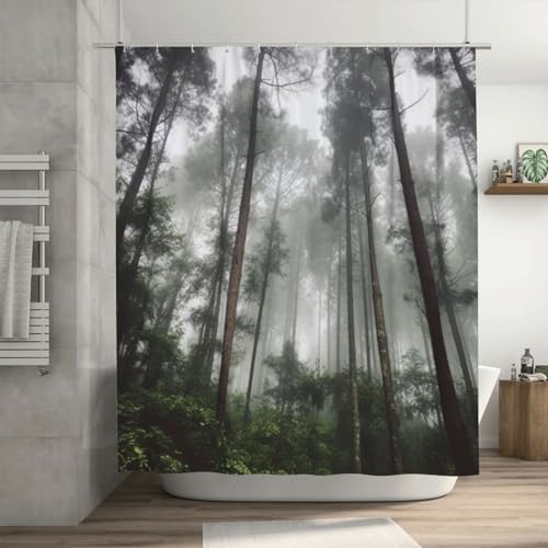 TIYAANDSY Green Forest Tree Shower Curtain Set 72x72in