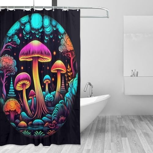 Boho Mushroom Shower Curtain Set with 12 Hooks 72x72in