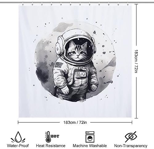 Cat Astronaut Shower Curtain Set 72x72in 1