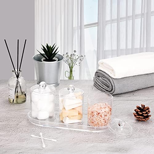 SheeChung Q-tip Holder Set with Tray - 4PCS Acrylic Canister Jars