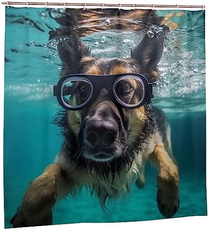 TIYAANDSY Underwater Glasses Dog Shower Curtain Set