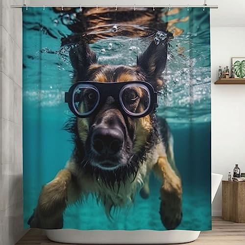 TIYAANDSY Underwater Glasses Dog Shower Curtain Set
