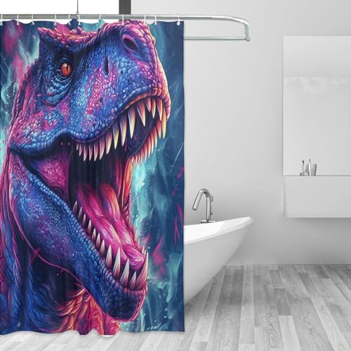 Roaring Dinosaur Waterproof Shower Curtain Set with 12 Hooks