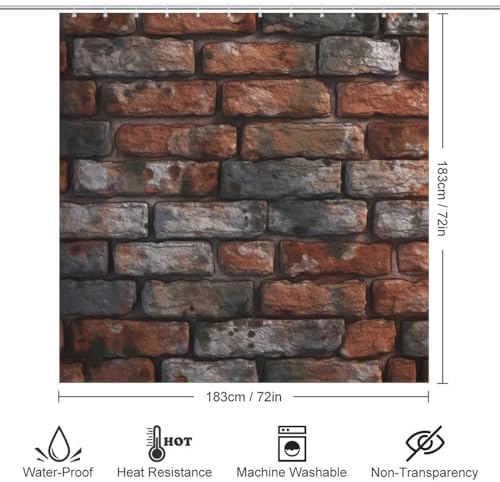 Red Brick Wall Shower Curtain with 12 Hooks 72x72in 1